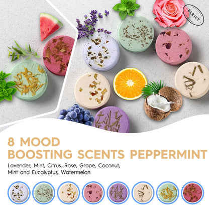 BLRIET Shower Steamers Aromatherapy - 8-Pack Fruit Scents | At-Home Spa Gift