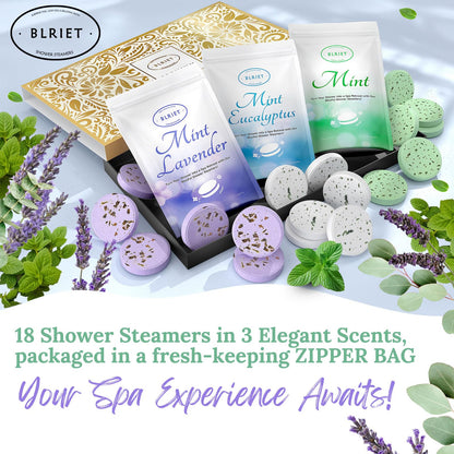 BLRIET Shower Steamers Aromatherapy 18-Pack – Mint & Lavender, Relaxation & Stress Relief