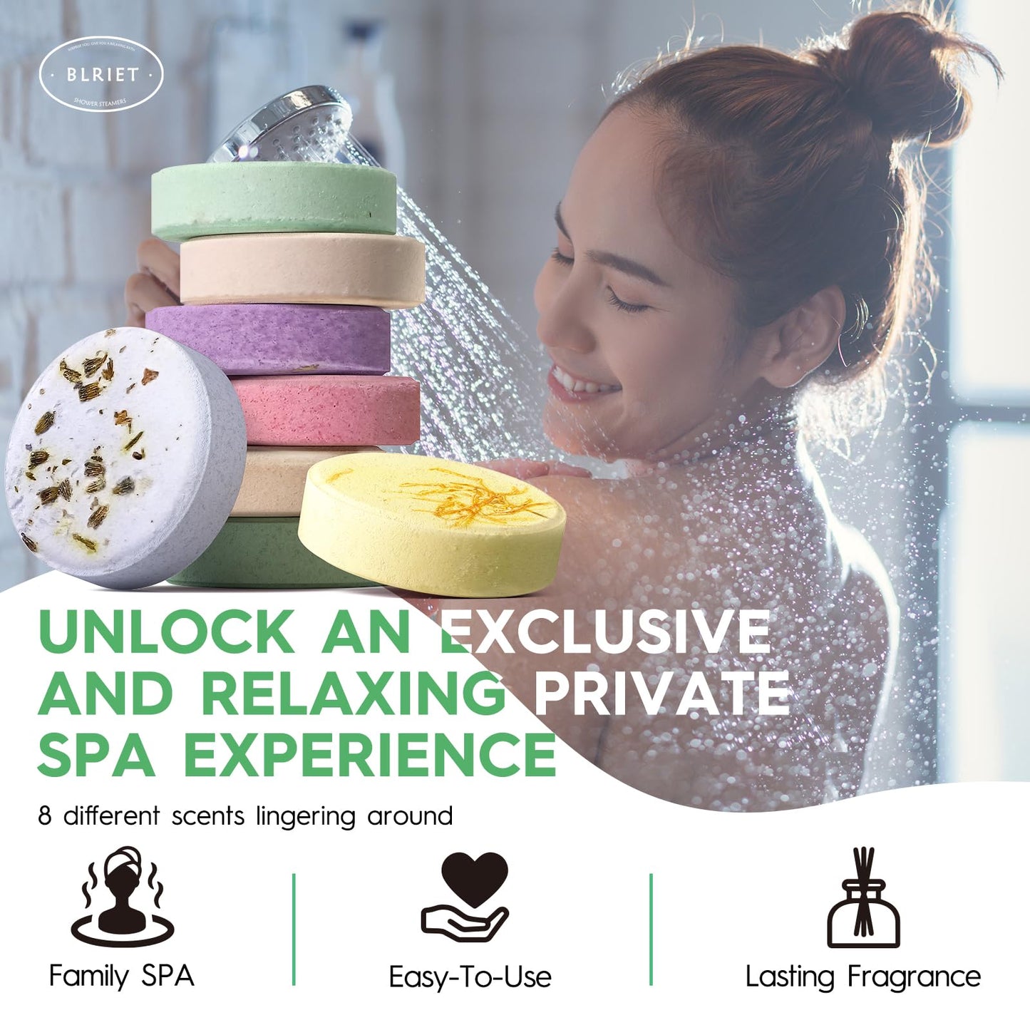 BLRIET Shower Steamers 8-Pack Aromatherapy Spa Gifts with Lavender