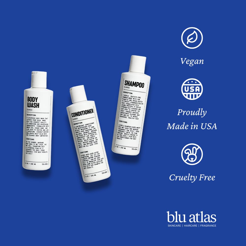 Blu Atlas Men's Natural Shampoo – Organic, Sulfate-Free, Paraben-Free – Coconut Apricot – Made in USA – 8 oz