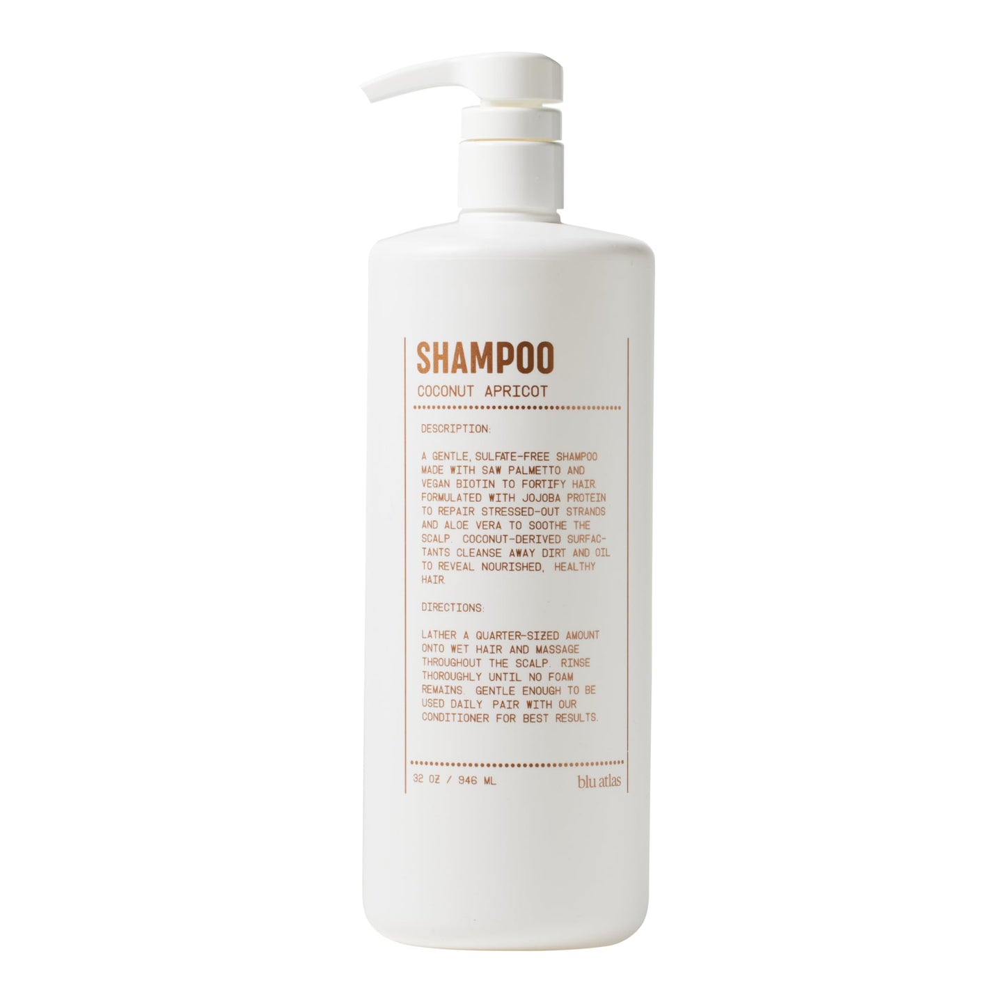 Blu Atlas Men's Natural Shampoo – Organic, Sulfate-Free, Paraben-Free – Coconut Apricot – 32 oz