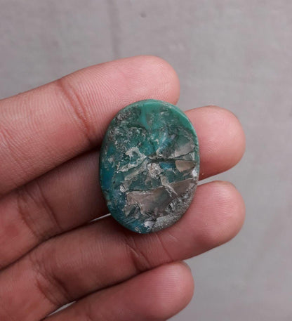 25ct Morenci Turquoise - Natural Turquoise  - Blue Green Matrix Turquoise - 29x21mm