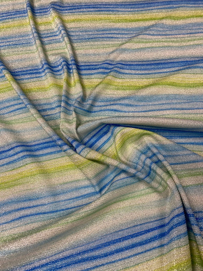 Blue Green Striped Lurex Fabric with Shimmer by the Metre