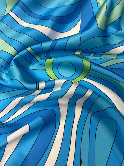 Blue Green Wave Fabric – Ocean Abstract Print by the Metre