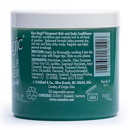 Blue Magic Bergamot Hair and Scalp Conditioner – 12 oz (Pack of 3) | Smooth, Non-Greasy Hydration