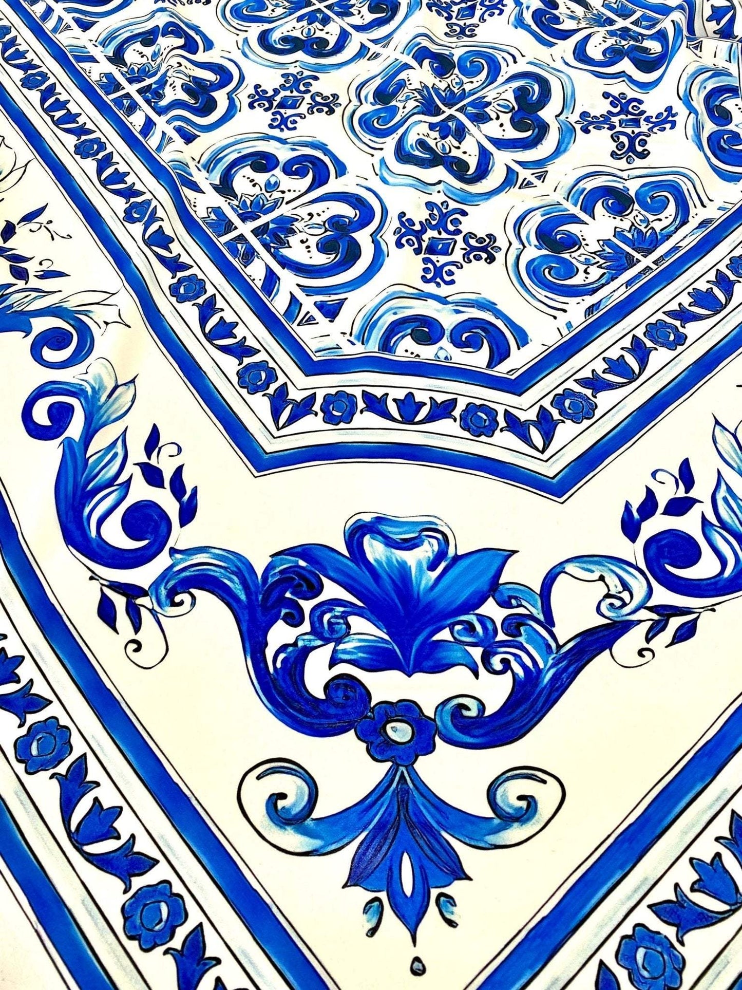 Blue Majolica Fabric by the Metre