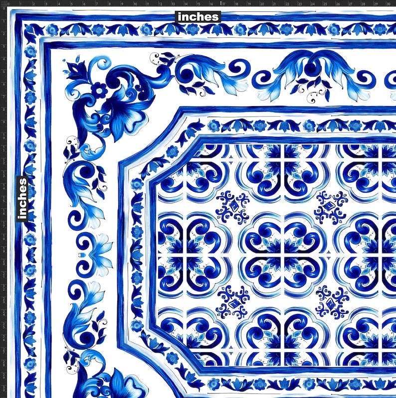 Blue Majolica Fabric by the Metre