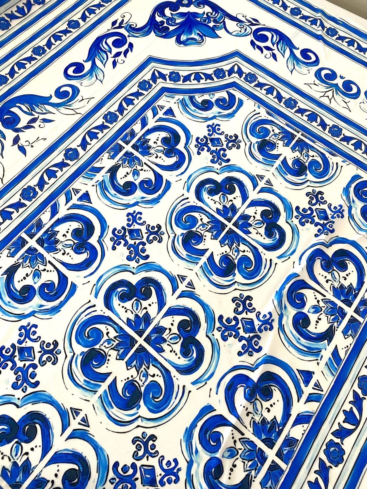 Blue Majolica Fabric by the Metre