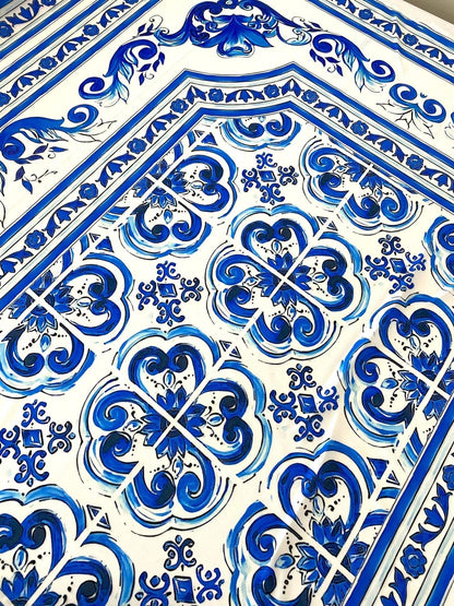 Blue Majolica Fabric by the Metre