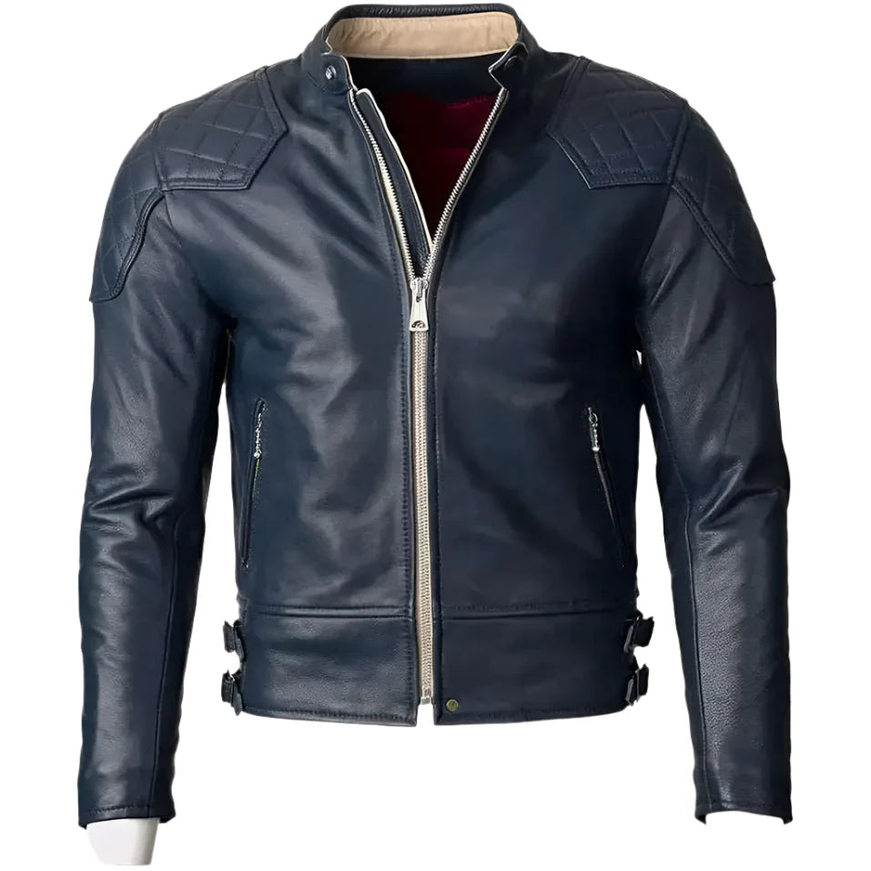 Men's Blue Motorcycle Leather Jacket