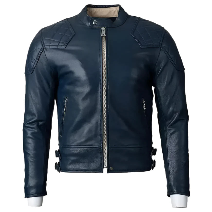 Men's Blue Motorcycle Leather Jacket