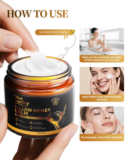 Blue Sea Sky Upgraded Beef Tallow Balm – Organic Honey, Unscented 4oz