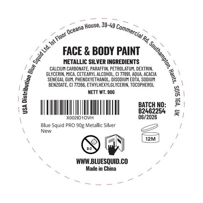 Blue Squid PRO Face Paint Metallic Silver 90g – Water-Based, Professional Grade