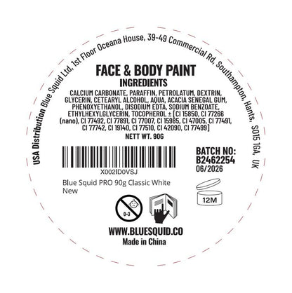 Blue Squid PRO Face Paint - White 90g / 3oz | Water-Based, Professional Face & Body Paint