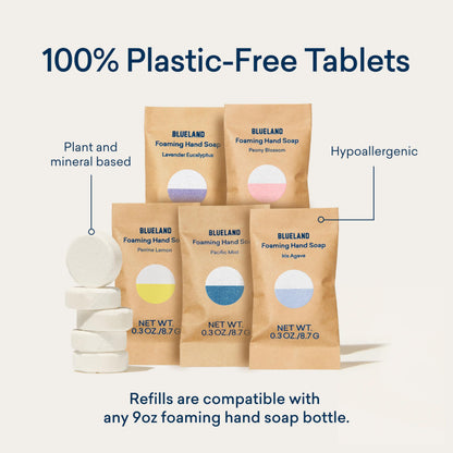 BLUELAND Foaming Hand Soap Refill Tablets – Perrine Lemon, 10-Pack | Eco-Friendly, Plastic-Free