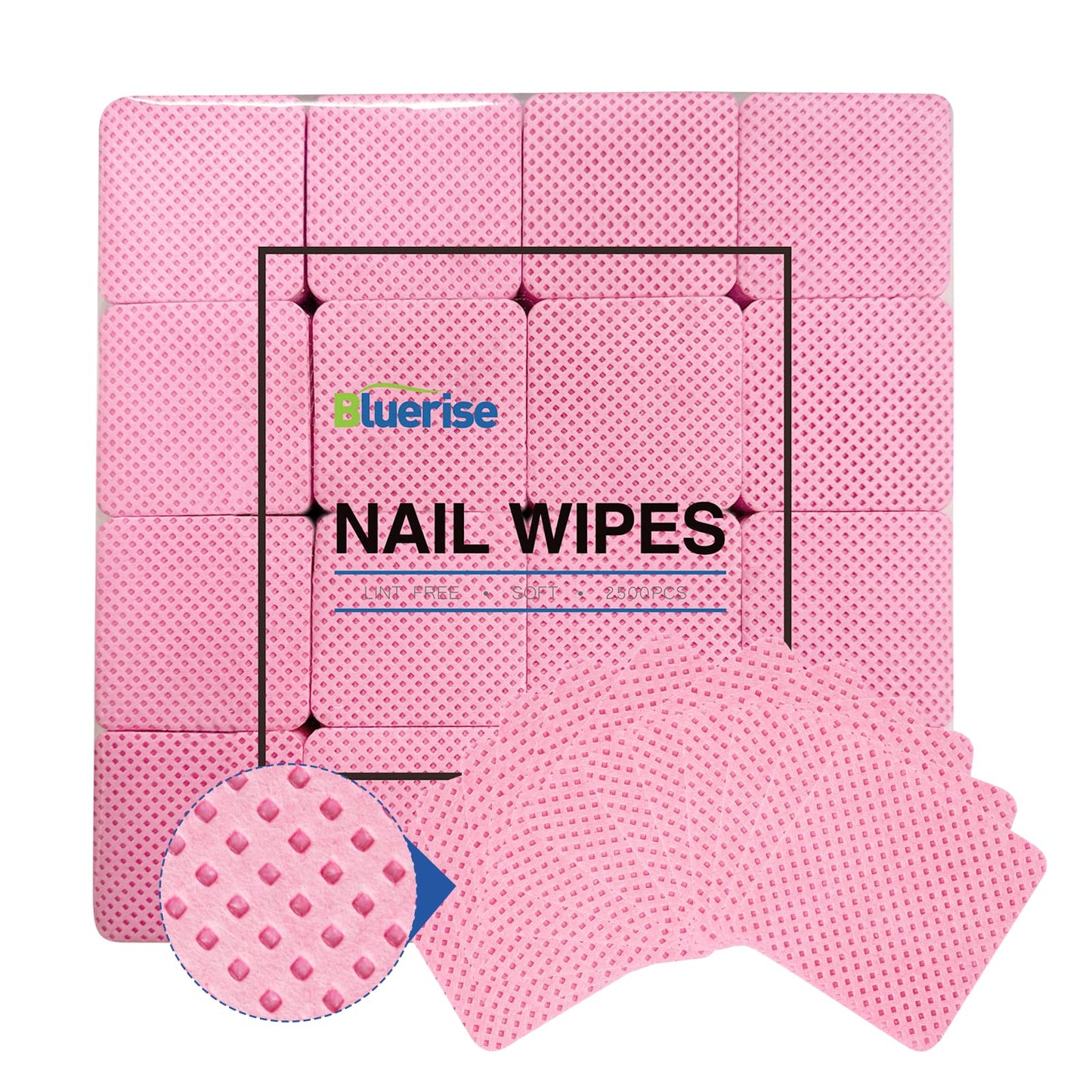 BLUERISE Lint-Free Nail Wipes – 2500 Pcs Nail Polish Remover Pads, Soft Absorbent, No Shedding
