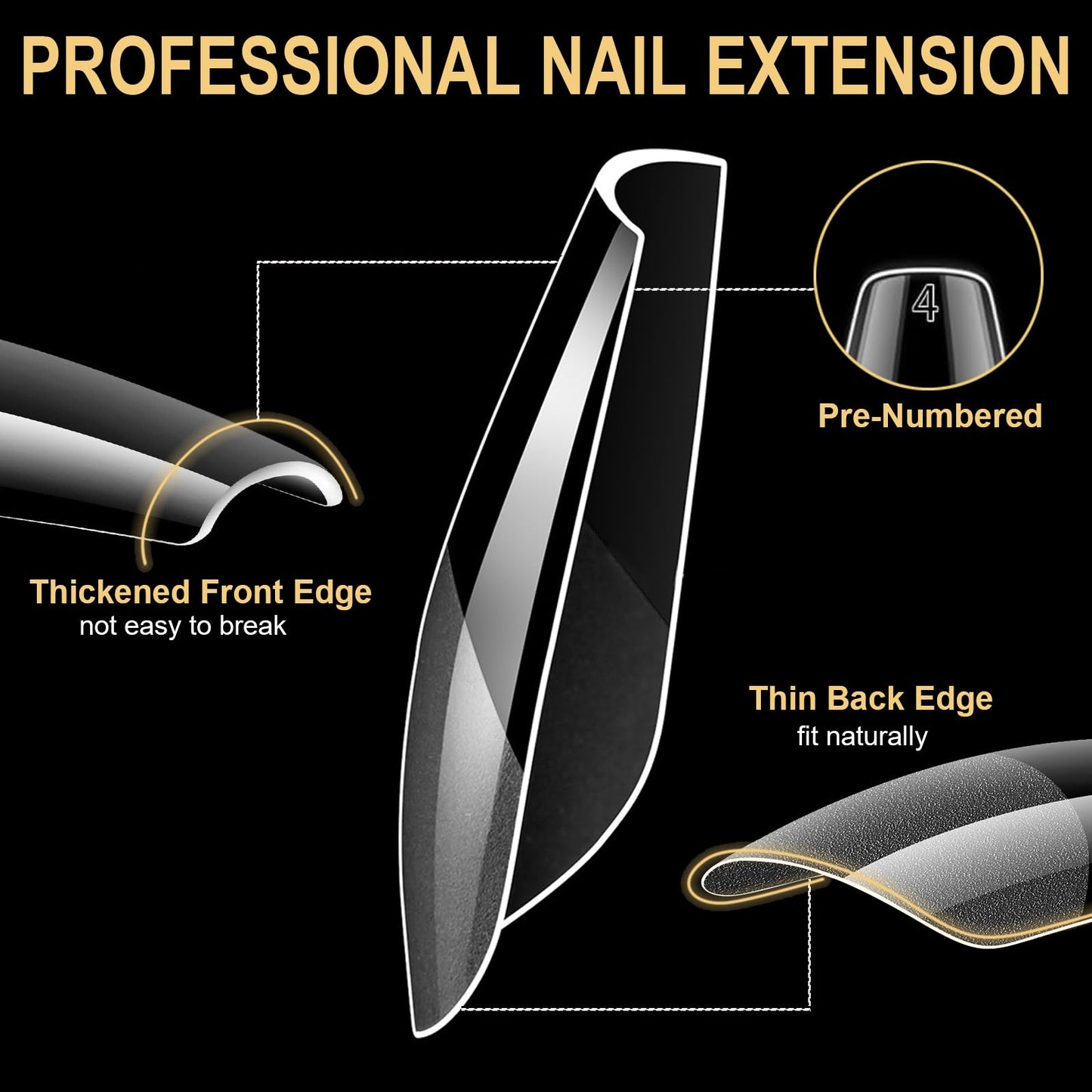 BlueZOO Gel Long Nail Tips – 360Pcs Pre-etched Almond, Coffin, Oval Press-On Nails | Salon-Quality DIY Kit