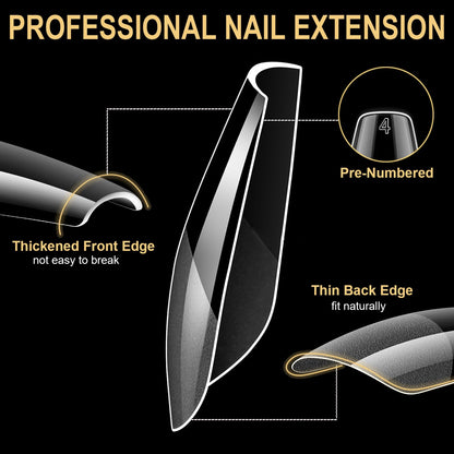 BlueZOO Gel Long Nail Tips – 360Pcs Pre-etched Almond, Coffin, Oval Press-On Nails | Salon-Quality DIY Kit