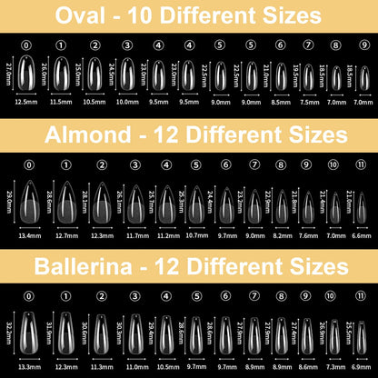 BlueZOO Gel Long Nail Tips – 360Pcs Pre-etched Almond, Coffin, Oval Press-On Nails | Salon-Quality DIY Kit