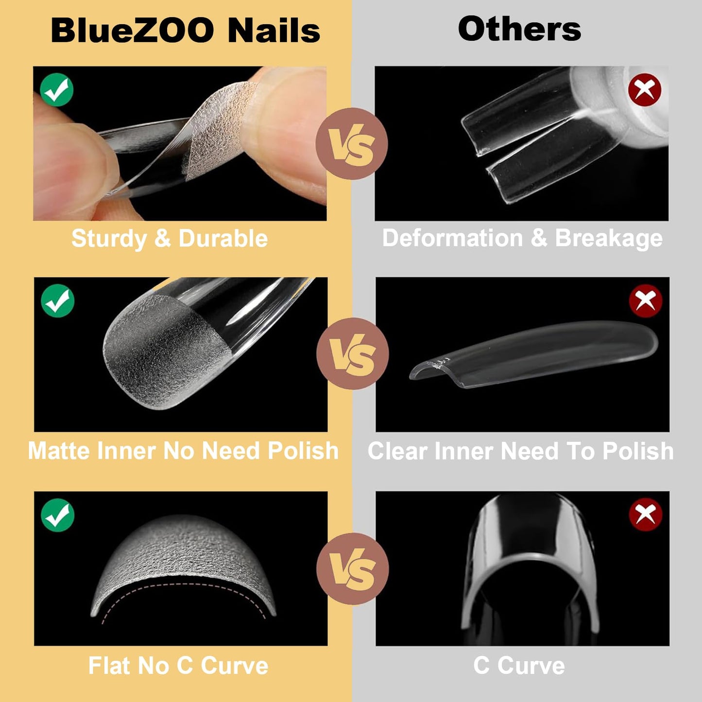 BlueZOO Gel Long Nail Tips – 360Pcs Pre-etched Almond, Coffin, Oval Press-On Nails | Salon-Quality DIY Kit