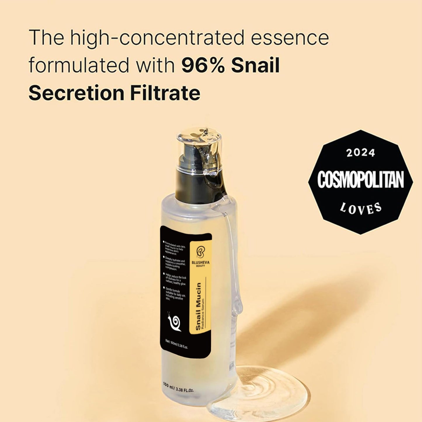 Blusheva Beauty Snail Mucin Radiance Serum – 96% Snail Filtrate Hydration & Anti-Aging, 100ml