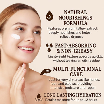 BNNBRGA Beef Tallow Cream for Face & Skin – 4.23oz with Organic Grass-Fed Tallow & Manuka Honey