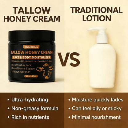BNNBRGA Beef Tallow Cream for Face & Skin – 4.23oz with Organic Grass-Fed Tallow & Manuka Honey