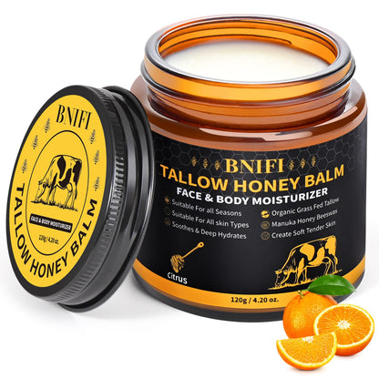 BNIFI Tallow and Honey Balm – Organic Grass-Fed Beef Tallow Moisturizer for Face & Body