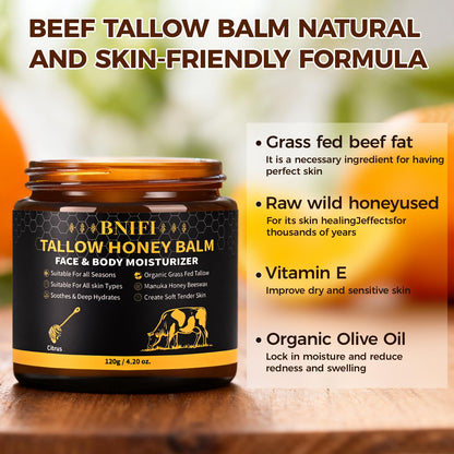BNIFI Tallow and Honey Balm – Organic Grass-Fed Beef Tallow Moisturizer for Face & Body