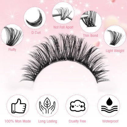 Boahankuke 640PCS Lash Clusters – DIY Volume Eyelash Extensions, D Curl & Wispy Styles (60D 8-16mm, 80D 10-18mm)