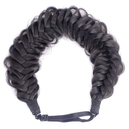 BOBIYA Messy Wide 2-Strand Braided Headband – Natural Black, Adjustable, Heat-Resistant Synthetic Hair