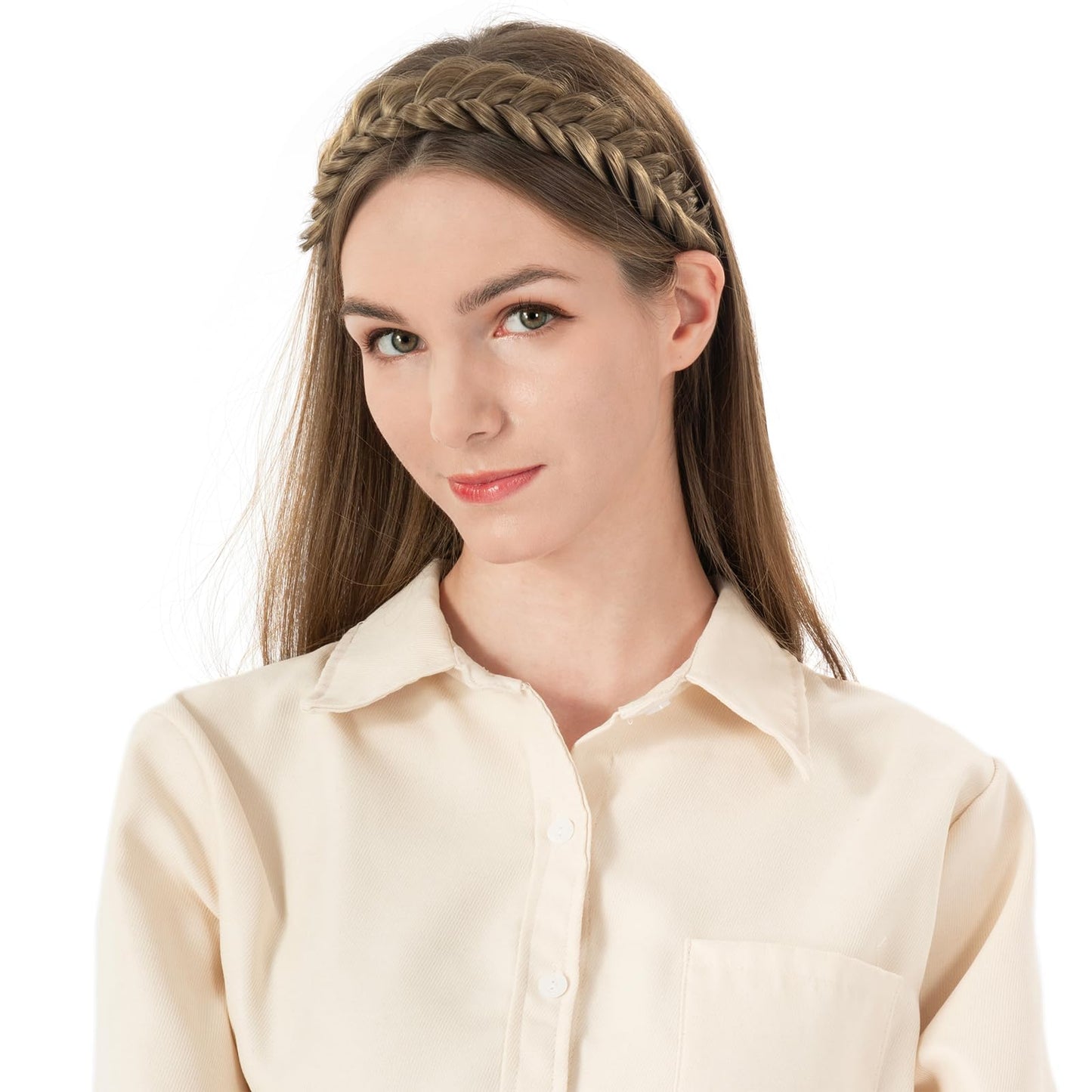 BOBIYA Messy Wide 2-Strand Braided Headband – Natural Black, Adjustable, Heat-Resistant Synthetic Hair