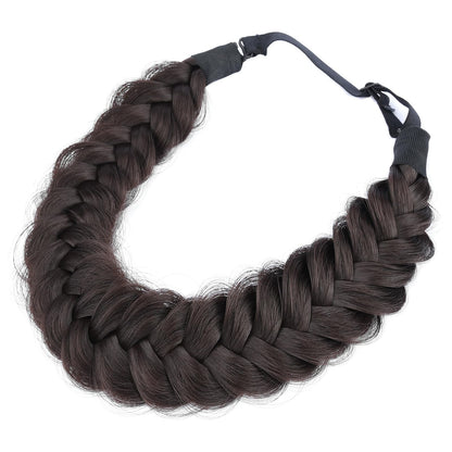 BOBIYA Messy Wide 2 Strands Braided Headband – Chocolate | Adjustable, Heat-Resistant Synthetic Hair