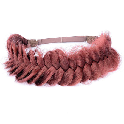 BOBIYA Messy Wide 2-Strands Synthetic Red Hair Braided Headband – Burgundy, Adjustable