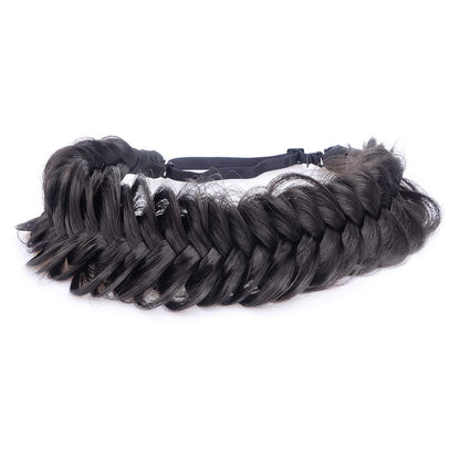 BOBIYA Messy Wide 2-Strand Braided Headband – Natural Black, Adjustable, Heat-Resistant Synthetic Hair