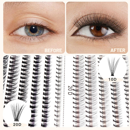 Bodermincer Lash Extension 240pcs C Curl – Mixed 10D/20D Clusters for Professional Lashing