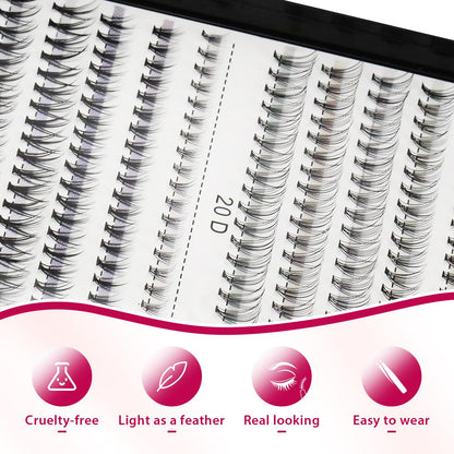 Bodermincer Lash Extension 240pcs C Curl – Mixed 10D/20D Clusters for Professional Lashing