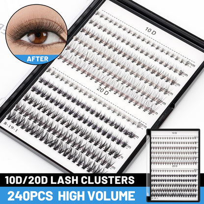 Bodermincer Lash Extension 240pcs C Curl – Mixed 10D/20D Clusters for Professional Lashing