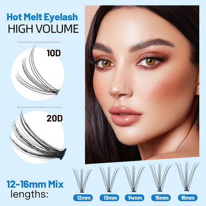 Bodermincer 240pcs Lash Extensions – C Curl, 10D/20D Mixed Clusters (8–16mm) for Professionals