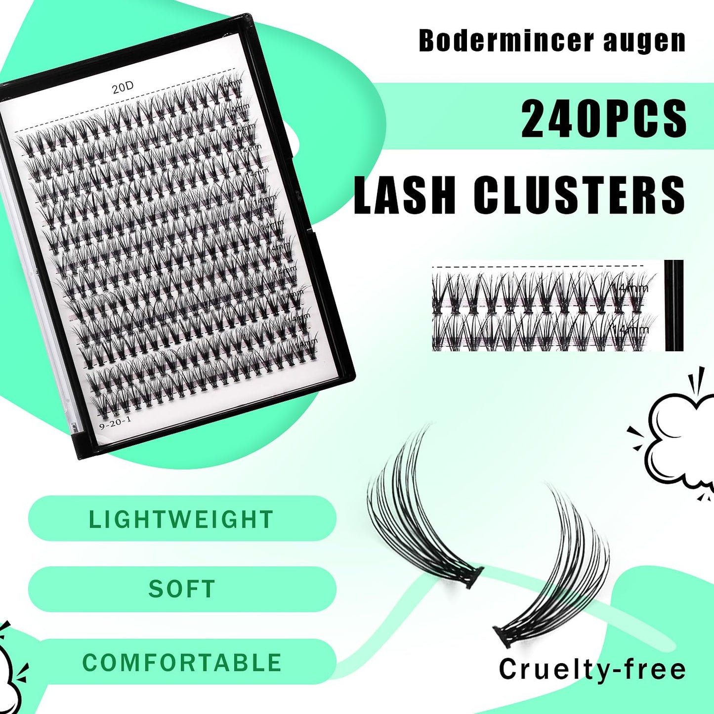 Bodermincer Black Cluster Lashes 240pcs – 20D/40D D Curl Kit