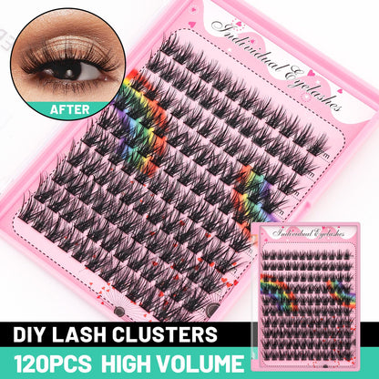 Bodermincer Lashes Clusters Kit 10-12mm to 18mm, 120 Clusters, 0.07mm D Curl