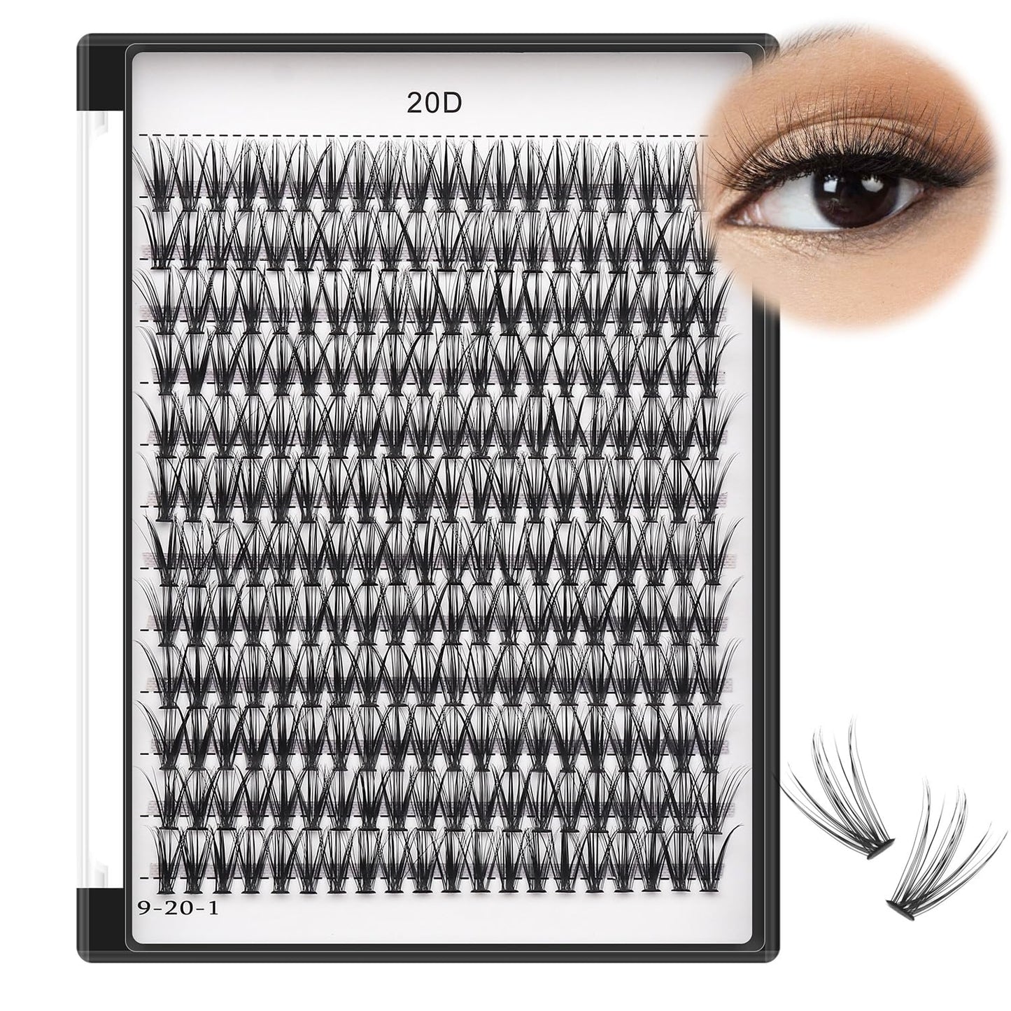 Bodermincer Black Cluster Lashes 240pcs – 20D/40D DIY Lashes, D Curl, 8–22mm