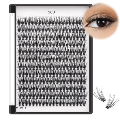 Bodermincer Black Cluster Lashes 240pcs 20D/40D DIY Eyelash Extensions – D Curl, 8–22mm