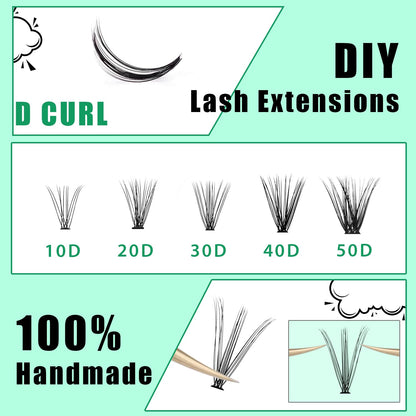Bodermincer Black Cluster Lashes 240pcs 20D/40D DIY Eyelash Extensions – D Curl, 8–22mm