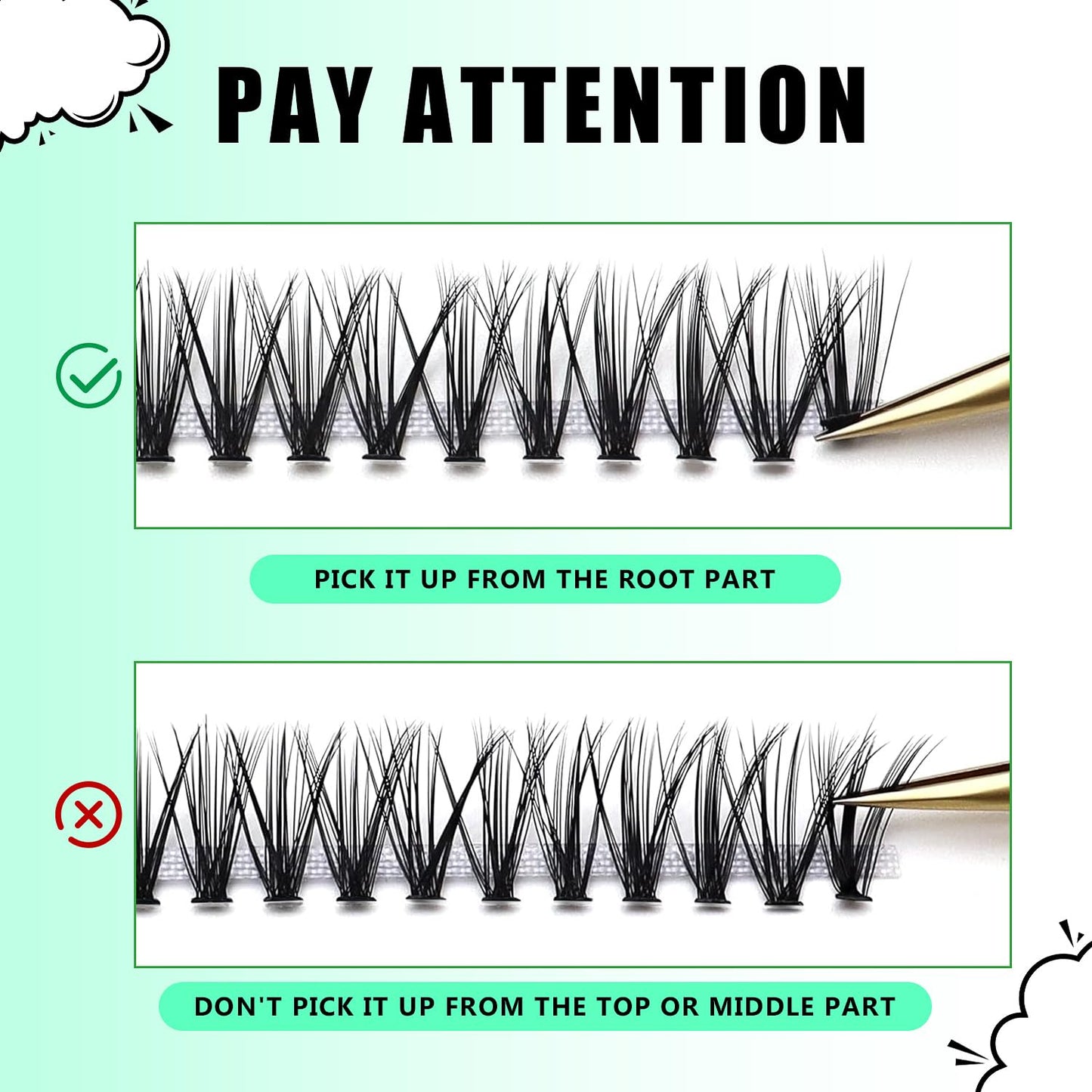 Bodermincer Black Cluster Lashes 240pcs 20D/40D DIY Eyelash Extensions – D Curl, 8–22mm