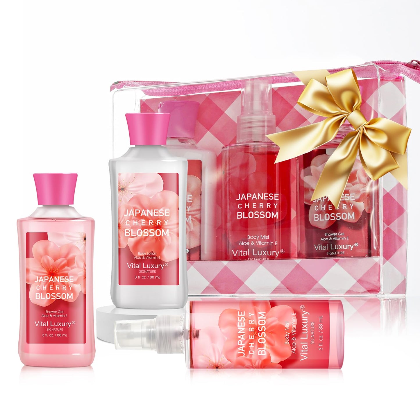 Bodybeau Japanese Cherry Blossom Bath Gift Set – Travel-Size Spa Kit