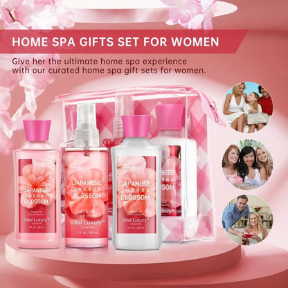 Bodybeau Japanese Cherry Blossom Bath Gift Set – Travel-Size Spa Kit