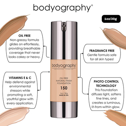 Bodyography Natural Finish Foundation Dark/Warm #240 | Oil-Free, Anti-Aging with Vitamin E & C | Photo-Ready Coverage | Vegan, Gluten-Free, Paraben-Free