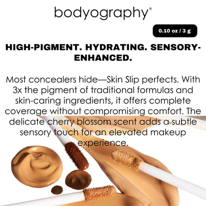 Bodyography Skin Slip Full-Coverage Concealer | Hydrating, Buildable 35% Pigment | Satin Finish