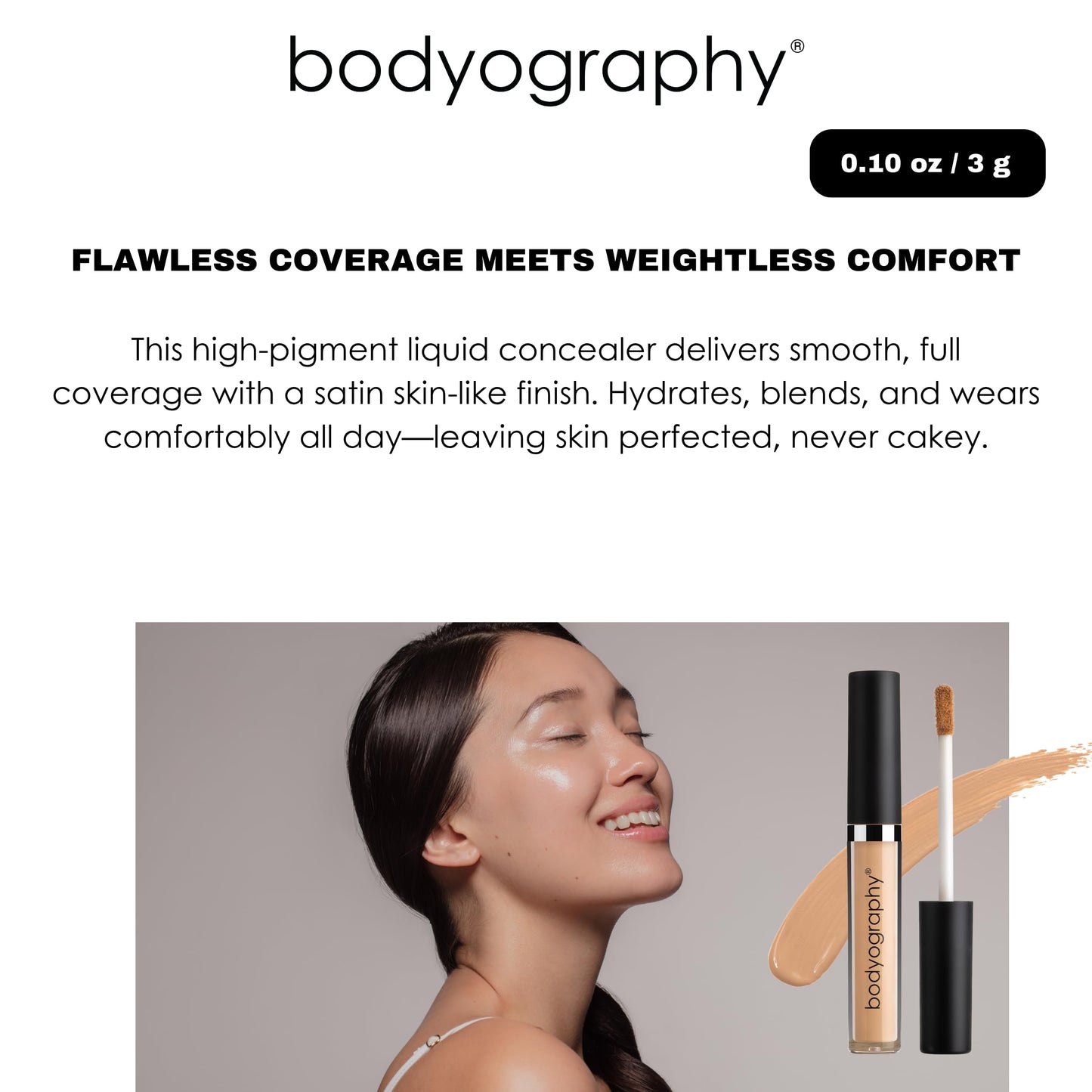 Bodyography Skin Slip Full-Coverage Concealer | Hydrating, Buildable 35% Pigment | Satin Finish